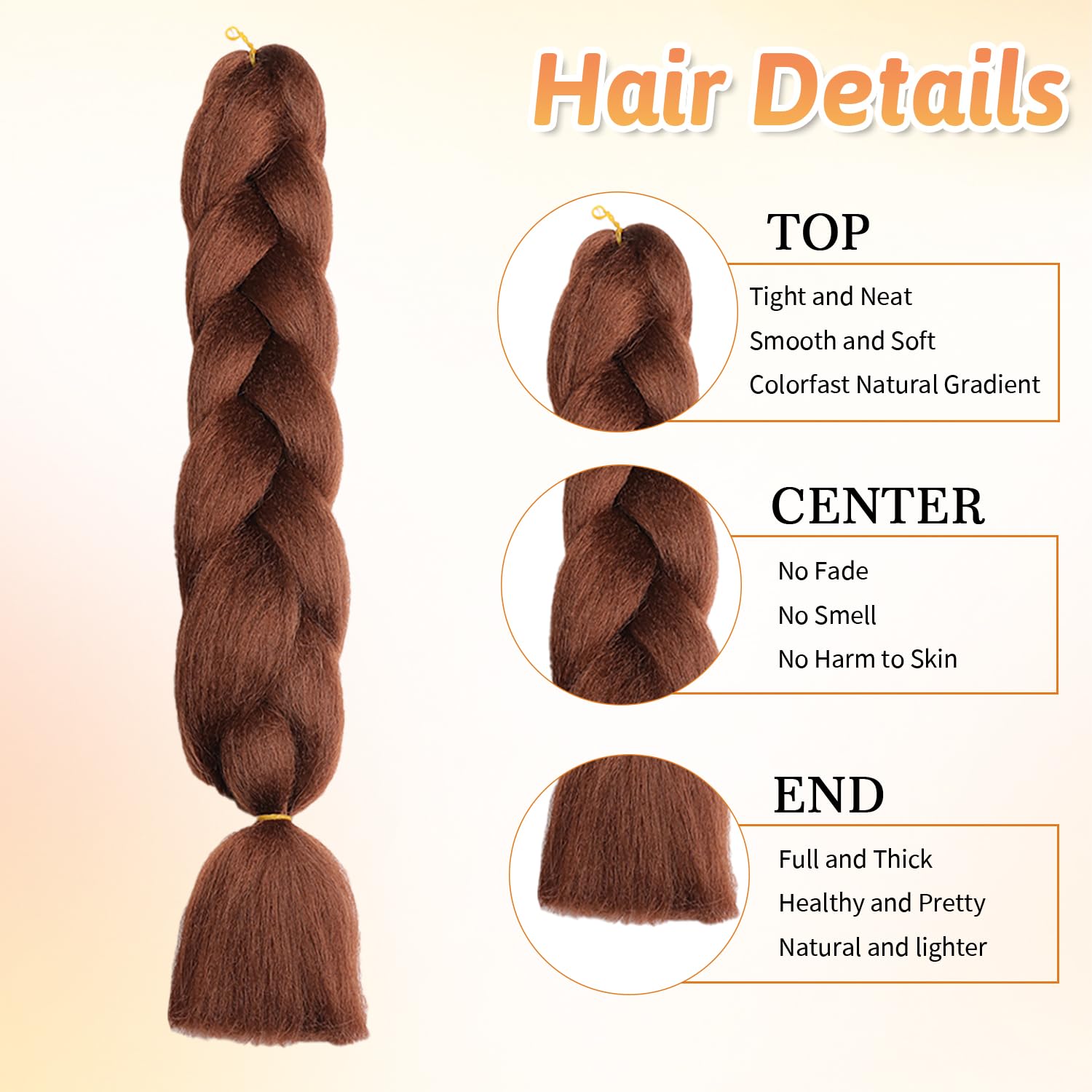 ShowJarlly Capelli per Treccine Africane Jumbo Treccia Capelli 24" Morbido Extension per Treccine Africane 1 Pack Treccine Africane Extension Capelli（33#/Castano Scuro#）