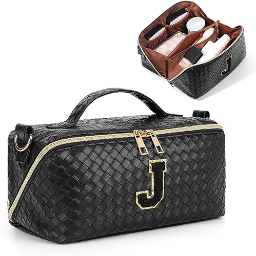 KZAOPZ Bolsa de maquillaje de viaje, 26 iniciales, bolsas de cosméticos de gran capacidad para mujeres y niñas, bolsa de maquillaje portátil, bolsa