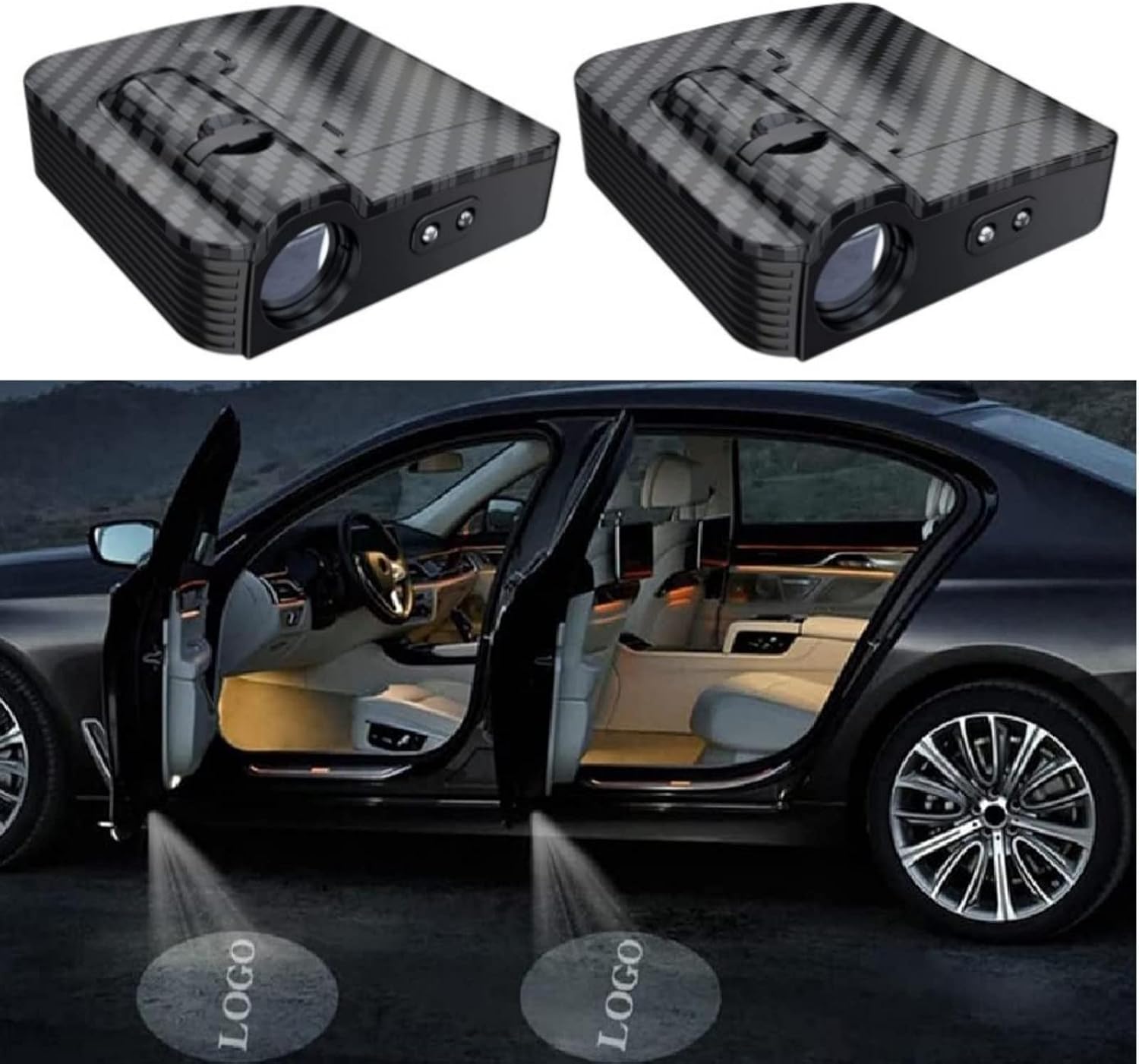 Custom Car Door Projector Lights,Custom Logo Carbon Fibre Car Door Lights LED Lights (2Pcs)