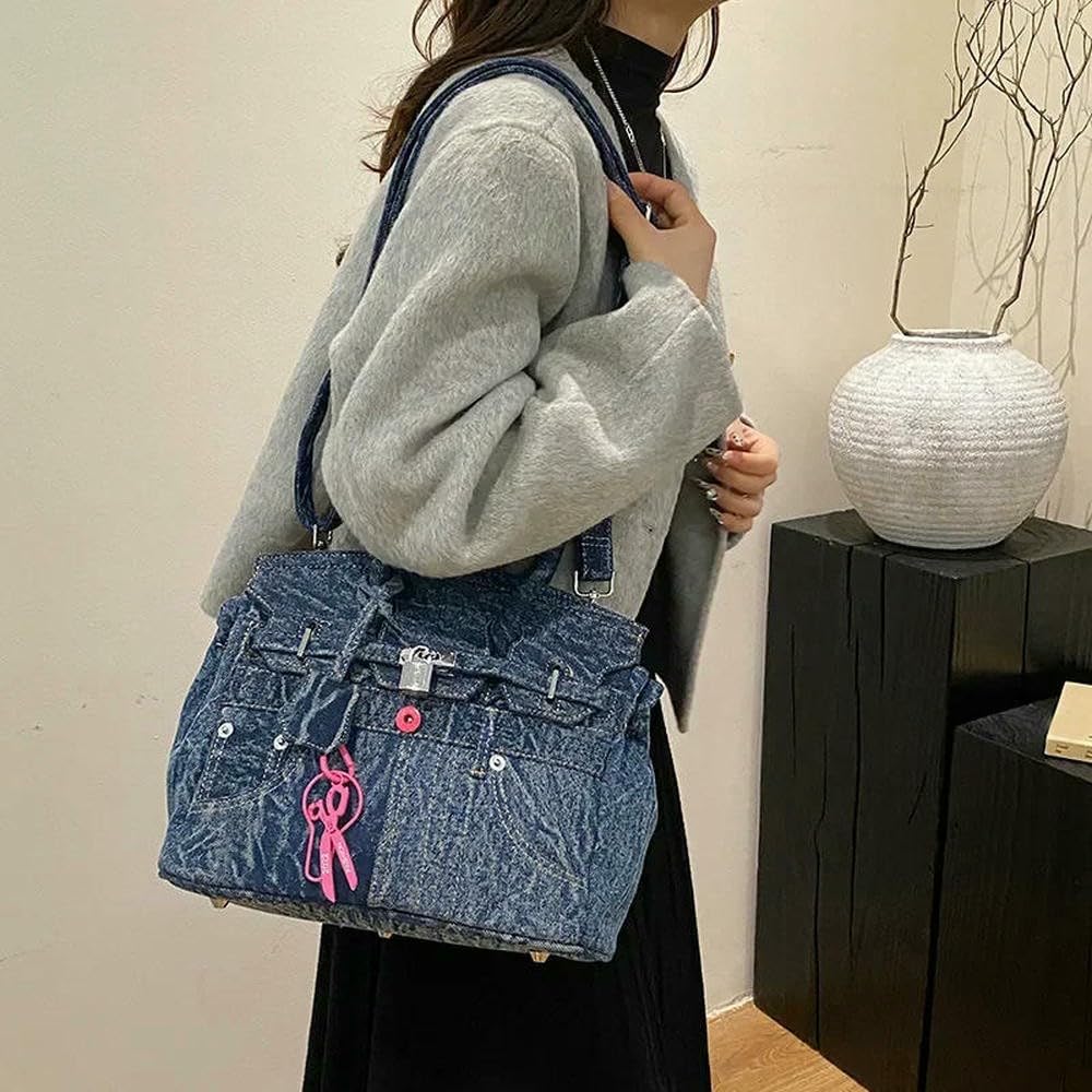 GLDFW - Borsa a tracolla da donna, in denim, spaziosa, ideale per gli amanti del pendolarismo