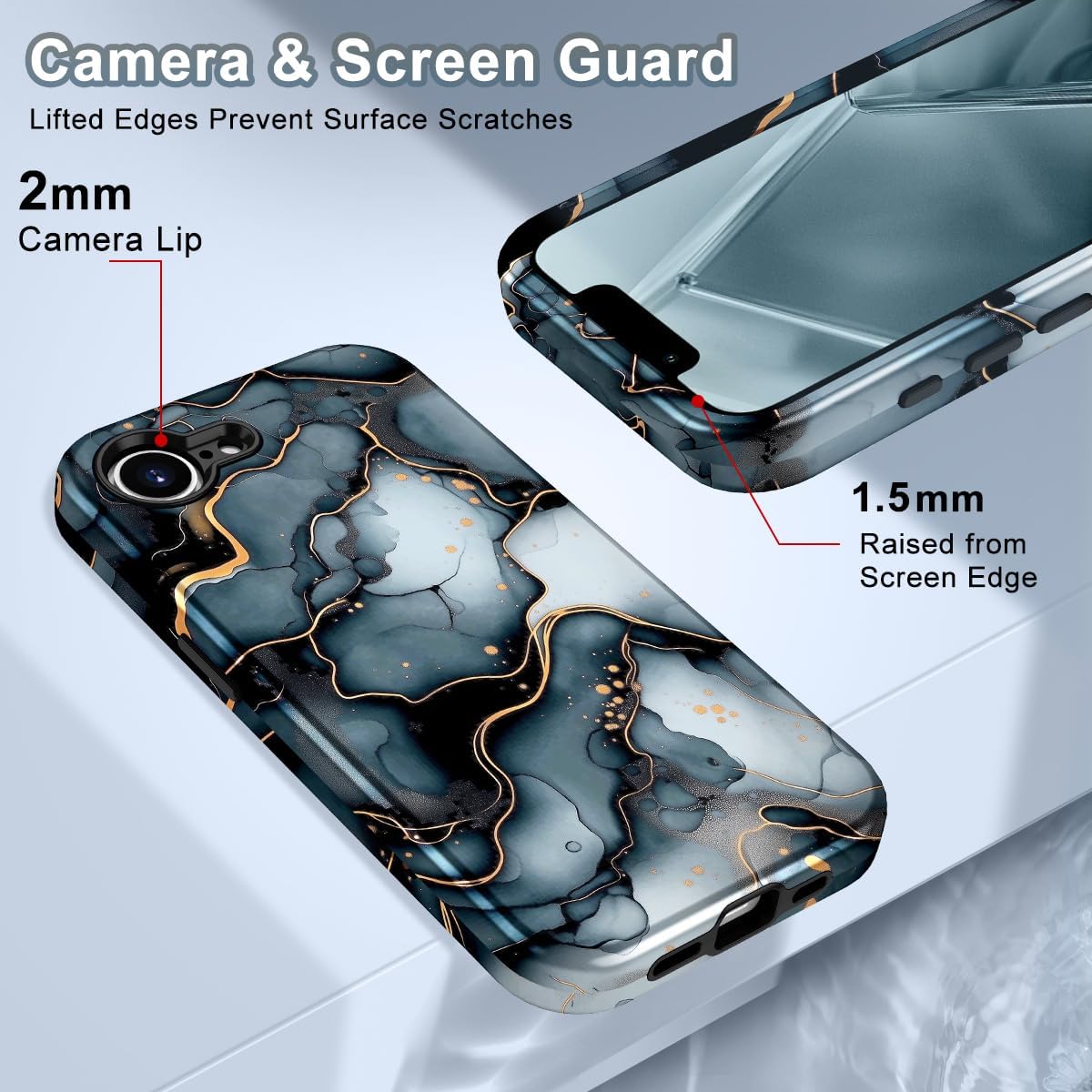 Btscase for iPhone 16e Case (2025),[Military Grade Drop Tested] Marble Pattern Design Slim Rugged Shockproof Women Girls Men Protective Anti-Scratch Cover for iPhone 16e, Black - Image 4