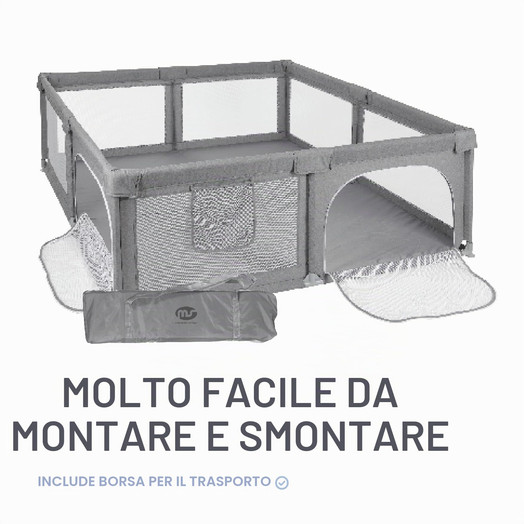 MS BabyWorld - Recinto per bambini XXL + Tappeto gioco per bambini 180 * 200 cm - Tappeto bifacciale, altamente imbottito (spessore 1,5 cm), Box molto grande e alto - pieghevole e con borsa trasporto
