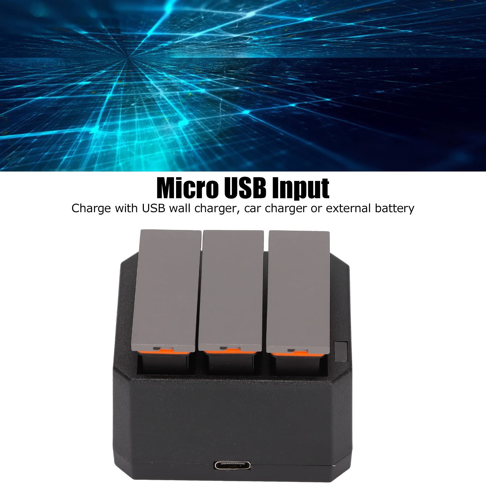 Kit Caricabatterie Per Action Camera Con 3 Batterie Ricaricabili Da 1300 mAh Indicatore LED Caricabatteria A 3 Per Uso Esterno Viaggi Fotografia