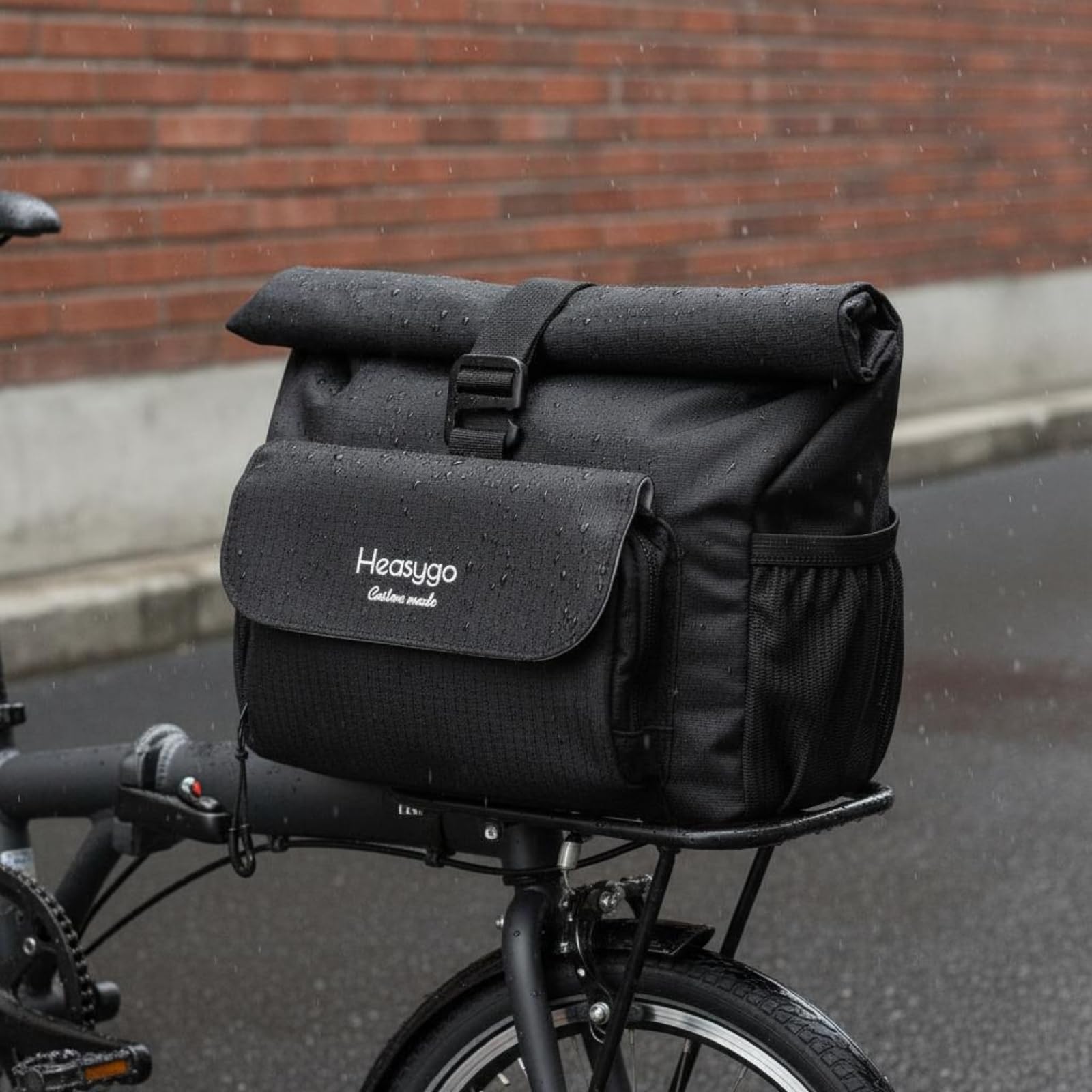 Borsa Anteriore Bicicletta Borsa Manubrio Borsello Borsetta Tela Convertibile con Tracolla Struttura Rigida Pieghevole 5-7L per Pendolarismo, Nero, Nero, 5 Pollici