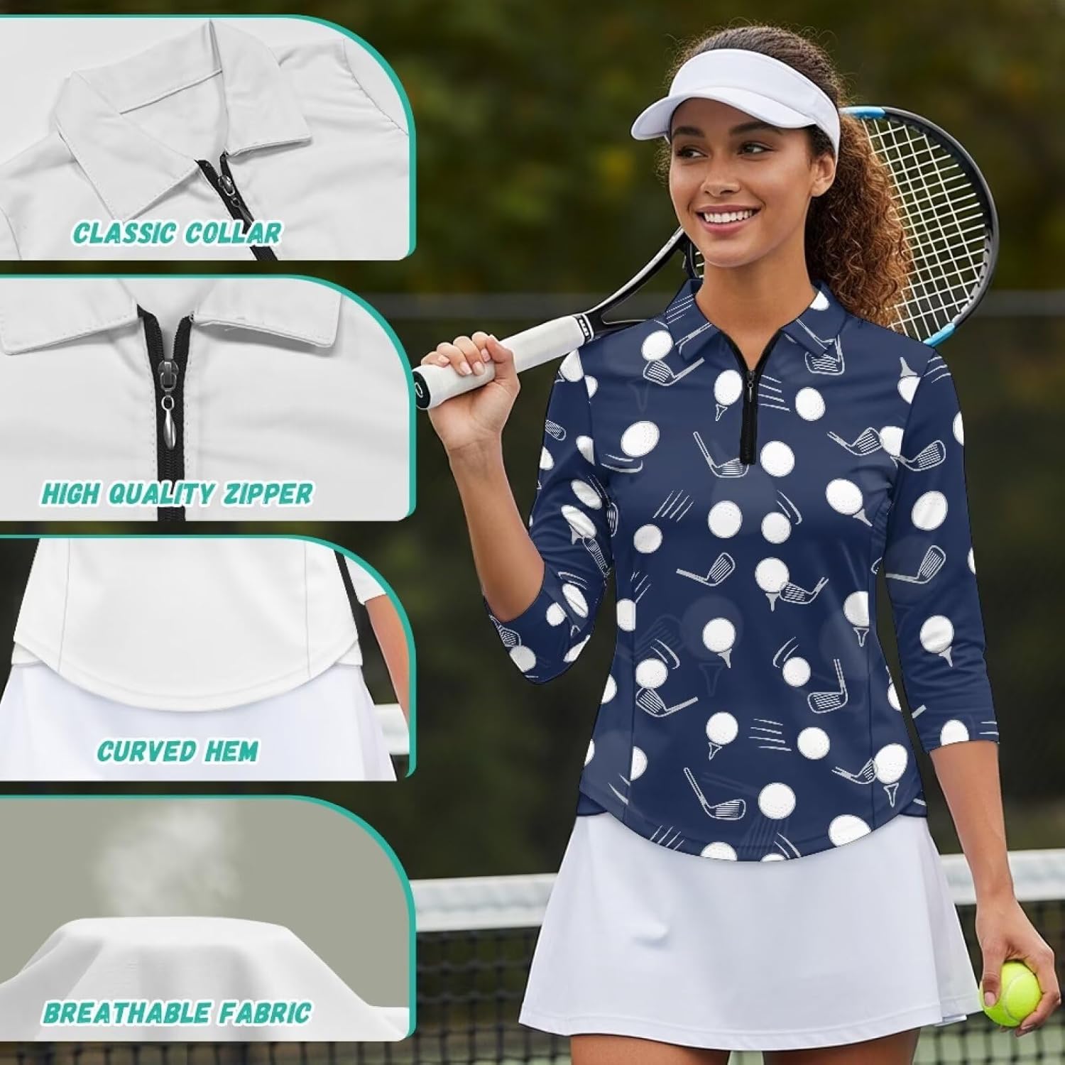 Boatee Golf Shirts for Women 3/4 Sleeve Cloth Quarter Zip Suitable for Outdoor Sports for Winter Outdoor Sports