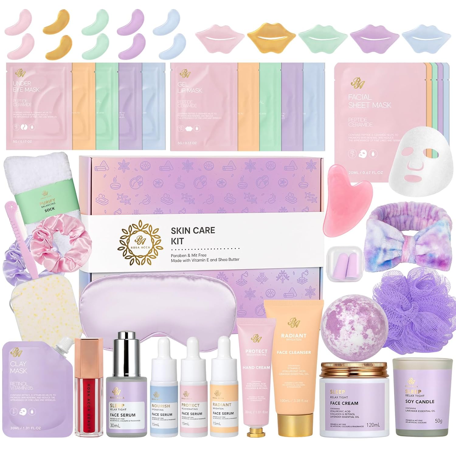 Valentines Day Gifts for Women, 38 Pcs Hydrating Skin Care Face Sheet Mask, Bath & Body Spa Set, Self-Care Pampering Gift Basket, Bath Bomb, Eye Mask, Face Serum, Lip Gloss, Mother Day, Birthday - Image 2