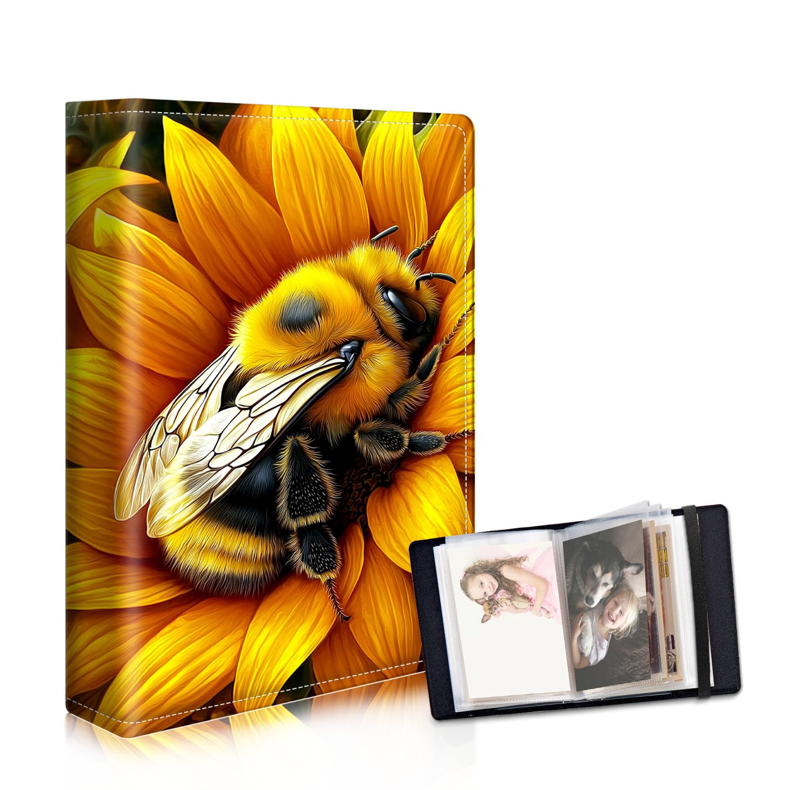 DISUOFEART Photo Albums 4x6 Pictures, Large Capacity Leather Cover Photo Book with Clear Pockets, Adorable Bumblebee Family Picture Album for Wedding Anniversary Baby Travel