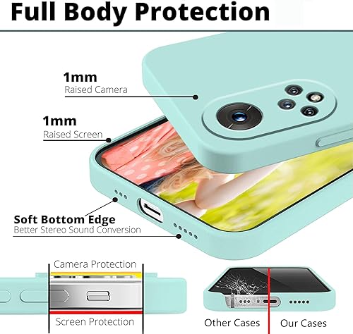 Miniatura 10 de Wousunly Compatible con Huawei Nova 9 Funda de silicona líquida verde oscuro, suave al tacto Huawei Nova 9, funda delgada de silicona a prueba de