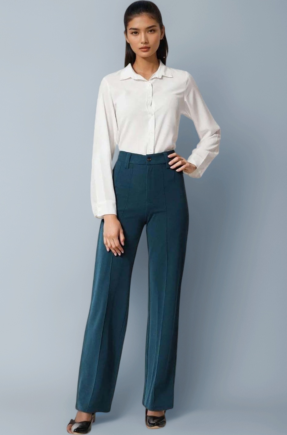 Women Polyester Blend Solid Trousers