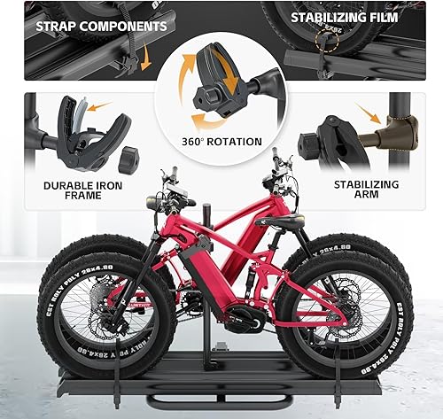 Miniatura 4 de Soporte para 2 bicicletas eléctricas con rampa, portador de neumáticos gruesos de hasta 4.6 pulgadas, capacidad de 200 libras, plataforma para