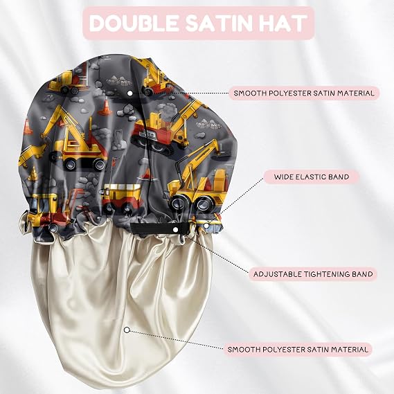 2 PCS Kids Bonnets for Girls Boys Satin Silk Hair Bonnets Double Layer Elastic Adjustable Hair Caps Sleeping Reusable
