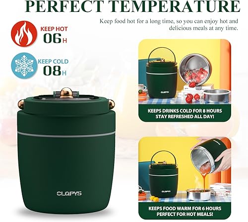 Miniatura 3 de Tarro de alimentos aislado al vacío de acero inoxidable de 40 onzas para adultos, recipiente de almuerzo de boca ancha con cuchara, tenedor y bolsa