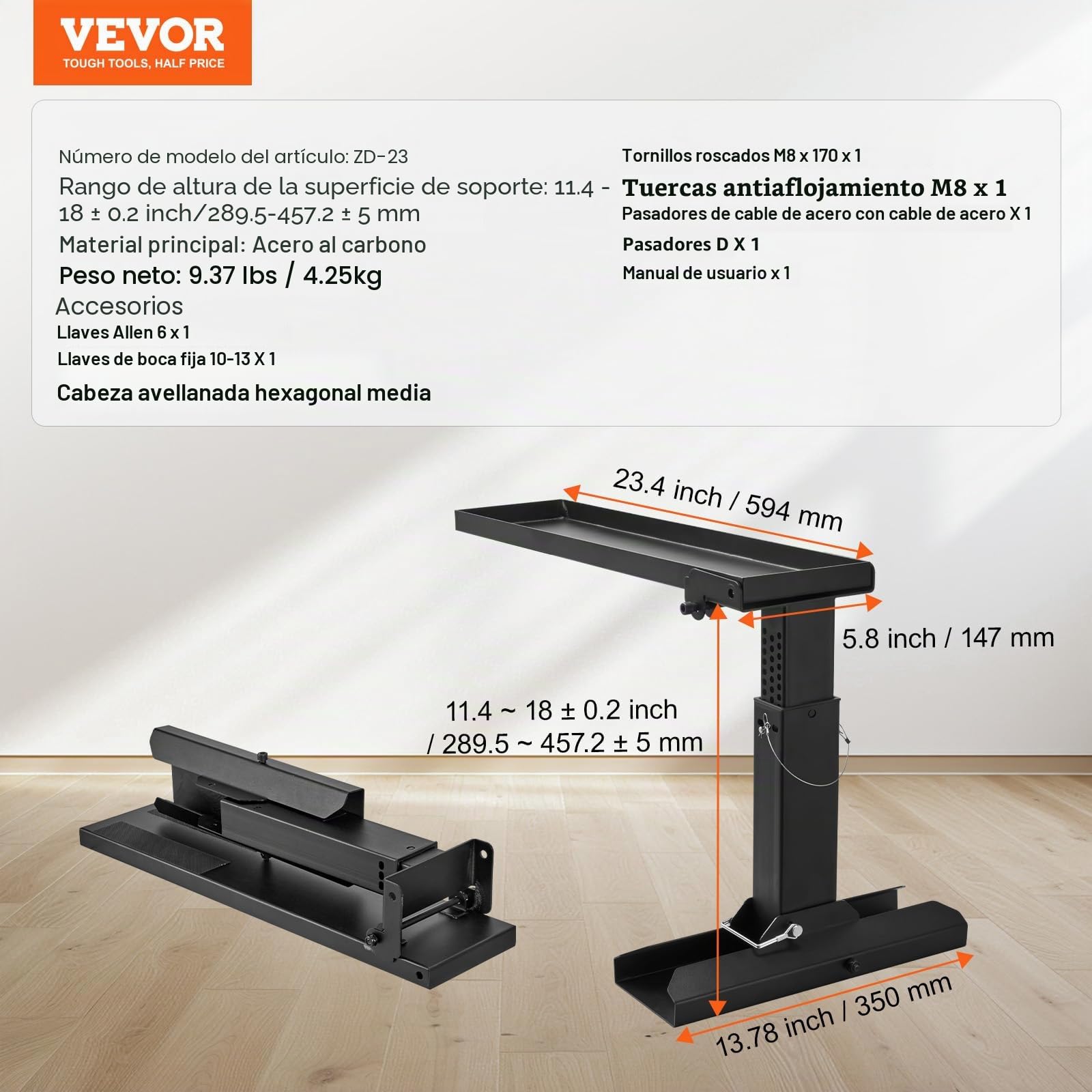 VEVOR Nivelador de Escalera, Superficie de Apoyo, Herramienta de Nivelación de Escalera de Acero, Tolva de Inclinación Plegable, Fácil Uso, para Terrenos Irregulares, 640 x 350 x 310 mm, Negro
