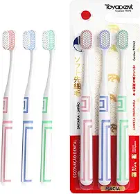 TOYADENT PRIME Escova de Dente para Adultos – Kit com 3 Unidades, Cerdas Macias, Para Viagem, Cores Variadas, Médio, Proteção Gengival