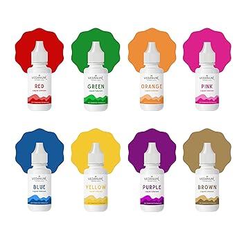 Premium Liquid Colors for VEDANUM DIY Soap Making Pigments, Pack of 8 (15 ml Each) Red, Green, Orange, Pink, Blue, Yellow, Purple, Brown