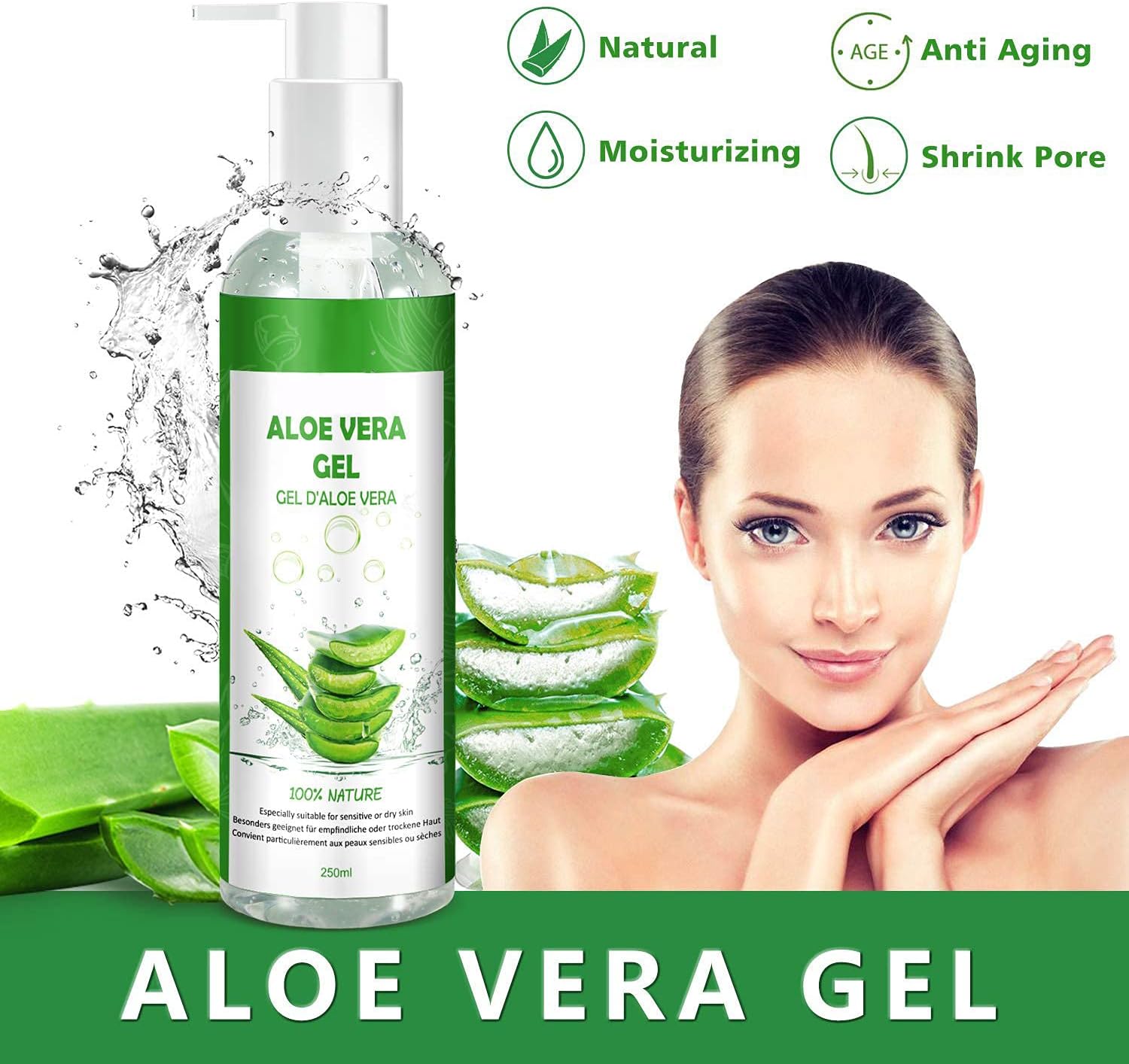 Aloe Vera Gel 100% Pure Facial Hair Body Moisturiser Natural Soothing Nourishing Moisturiser Natural Cosmetic Ideal for Dry Damaged Skin and Damaged Skin and Damaged Skin