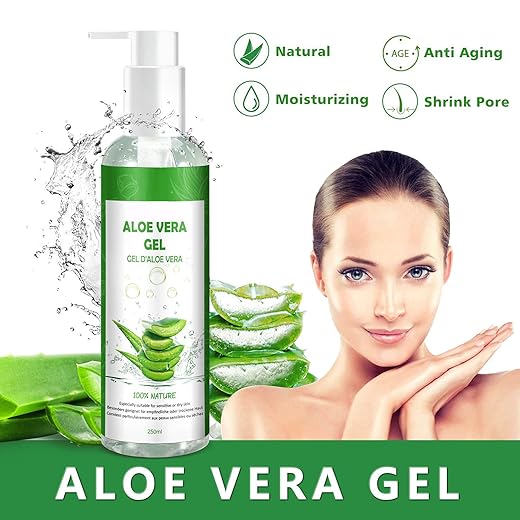 Gel de Aloe Vera 100% Puro,250 ML, Crema Natural Hidratante para Cara,Cabello y Cuerpo,Ideal para el Acné,Pieles Secas y Quemadas Solares,Calmante,Nutritiva y Antisensible| con Bomba