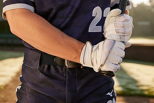 Miniatura 4 de Mizuno B-303 Guantes de béisbol para bateo  Par  Para adultos y jóvenes  Palma de cuero de grano completo  Inserciones AirMesh  Solapas de muñeca