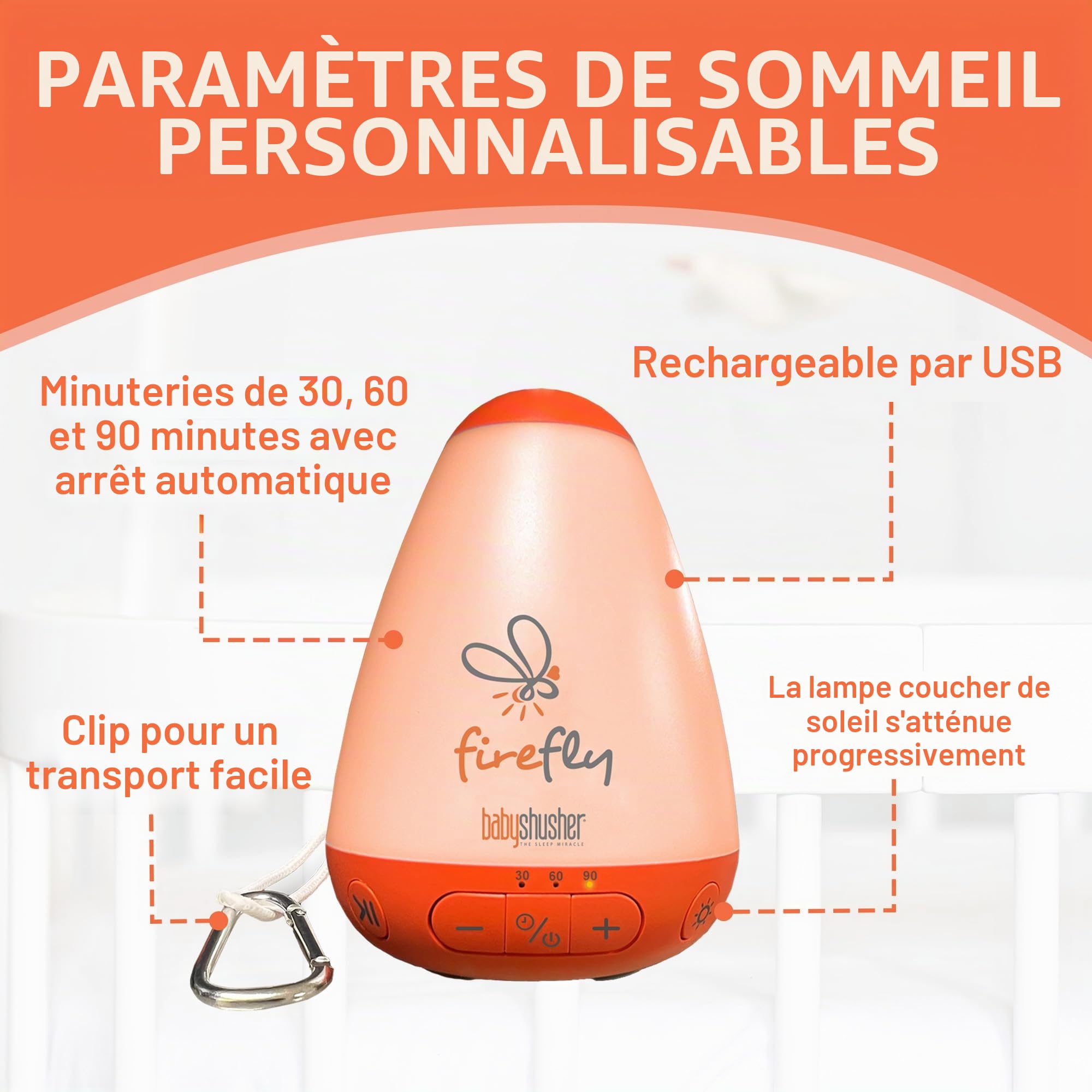 Baby Shusher Firefly – 1 tétine pour bébé qui pleure, avec veilleuse