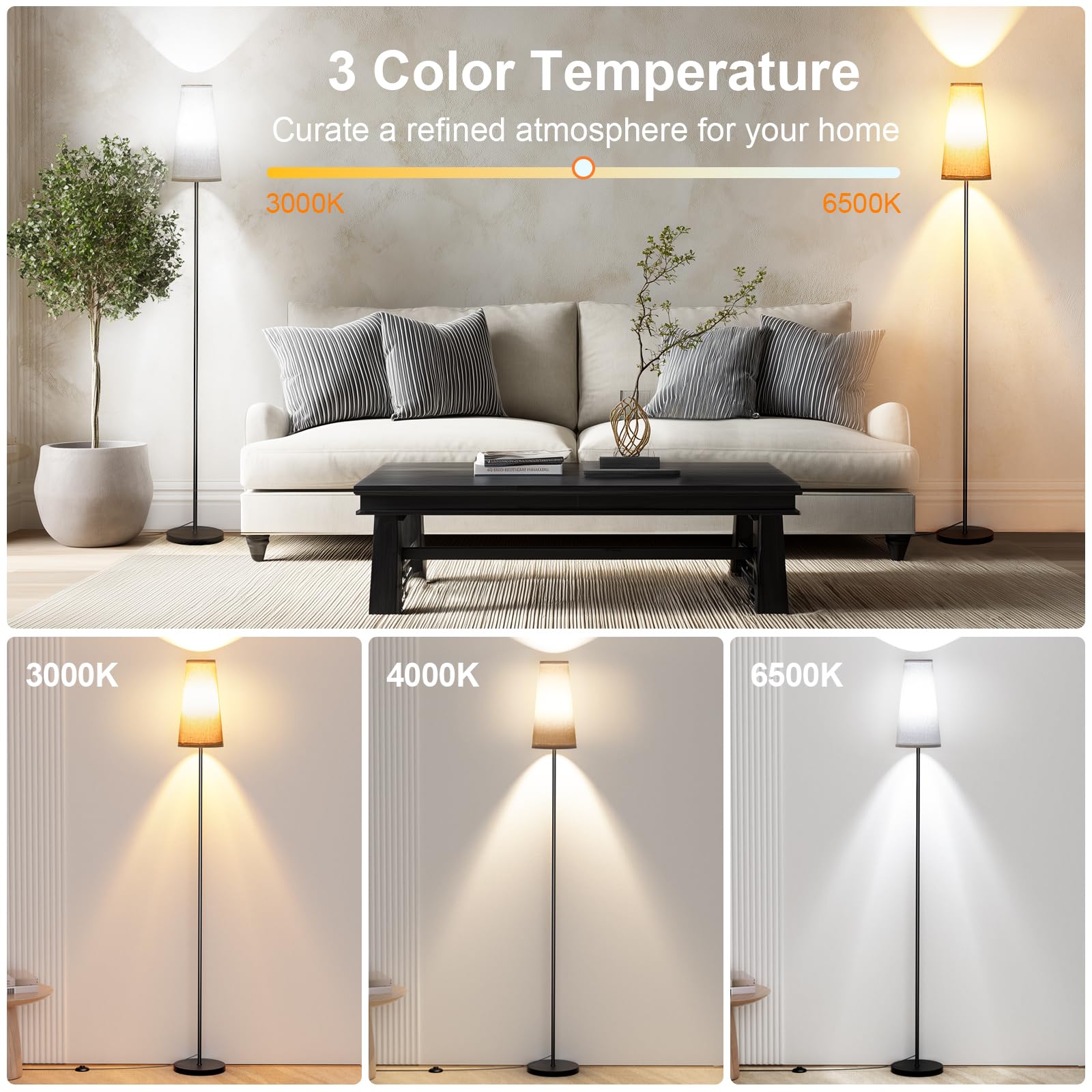 LED stehlampe wohnzimmer mit schirm 9W, LED Leselampe Stehlampe dimmbar mit Fernbedienung&Fußschalter, 170cm Hohe mit Leinen-Lampenschirm & LED-Lampen Nachtlicht Kinder