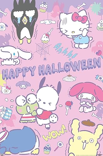 Trends International Hello Kitty and Friends 20 Kawaii Horror - Póster de collage de pared, 34 pulgadas de largo x 22.4 W, versión premium sin marco