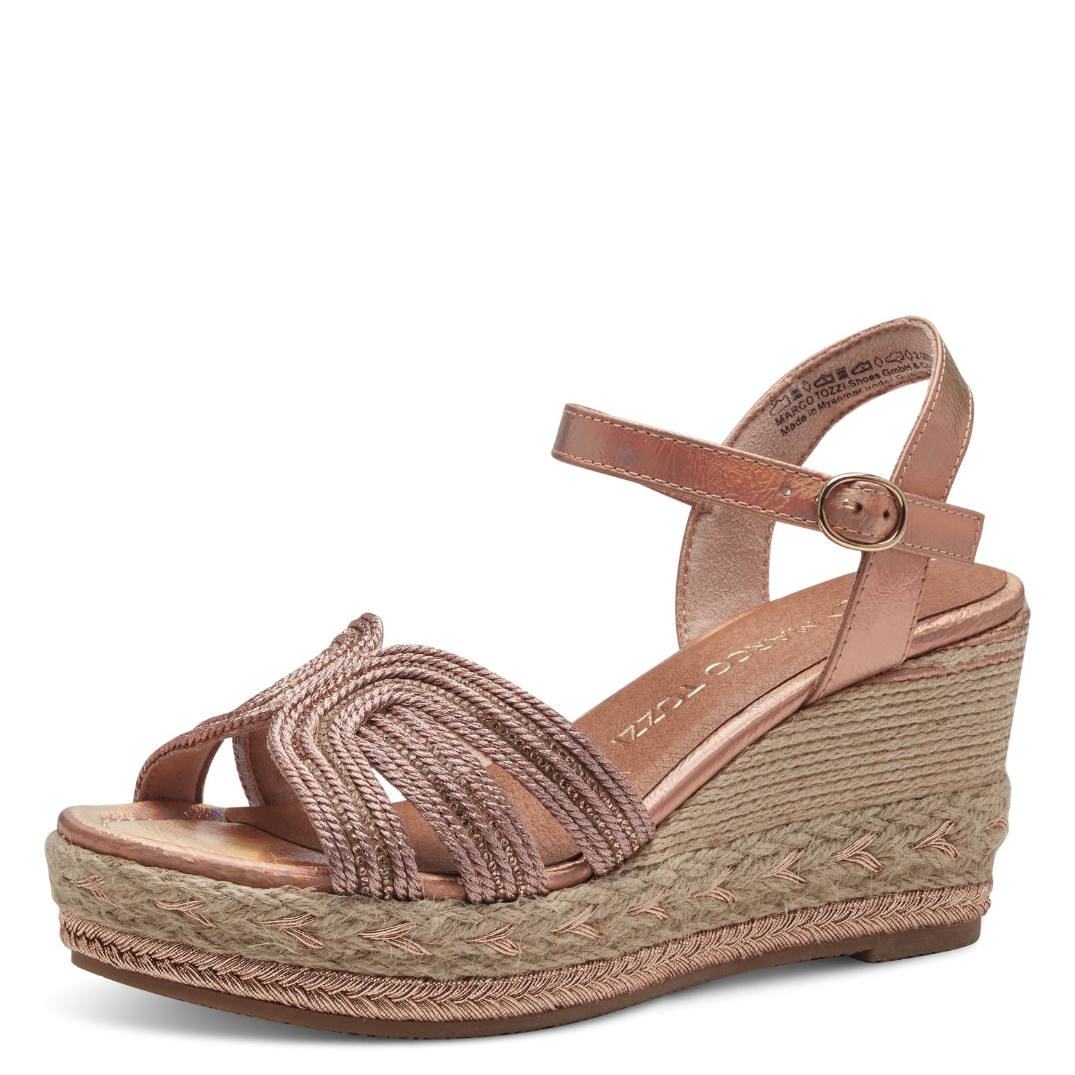 MARCO TOZZI Women's 2-28370-42 Wedge Sandal, Rose Met Comb, 5