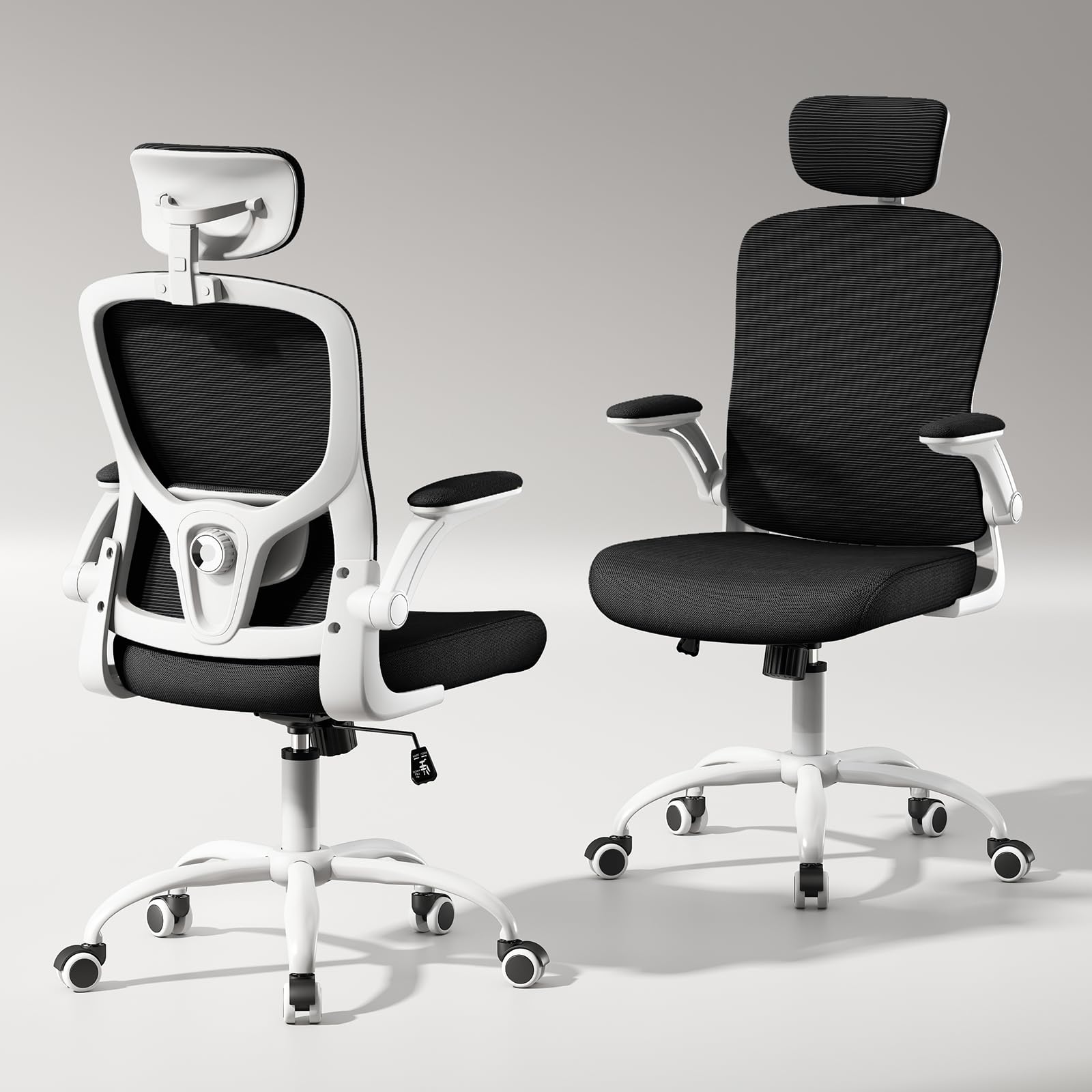 TLLMOON Ergonomic Office Chair with Headrest Adjustable Back and Lumbar Support Arm Rest Computer Chair Adults 90-120 Tilt