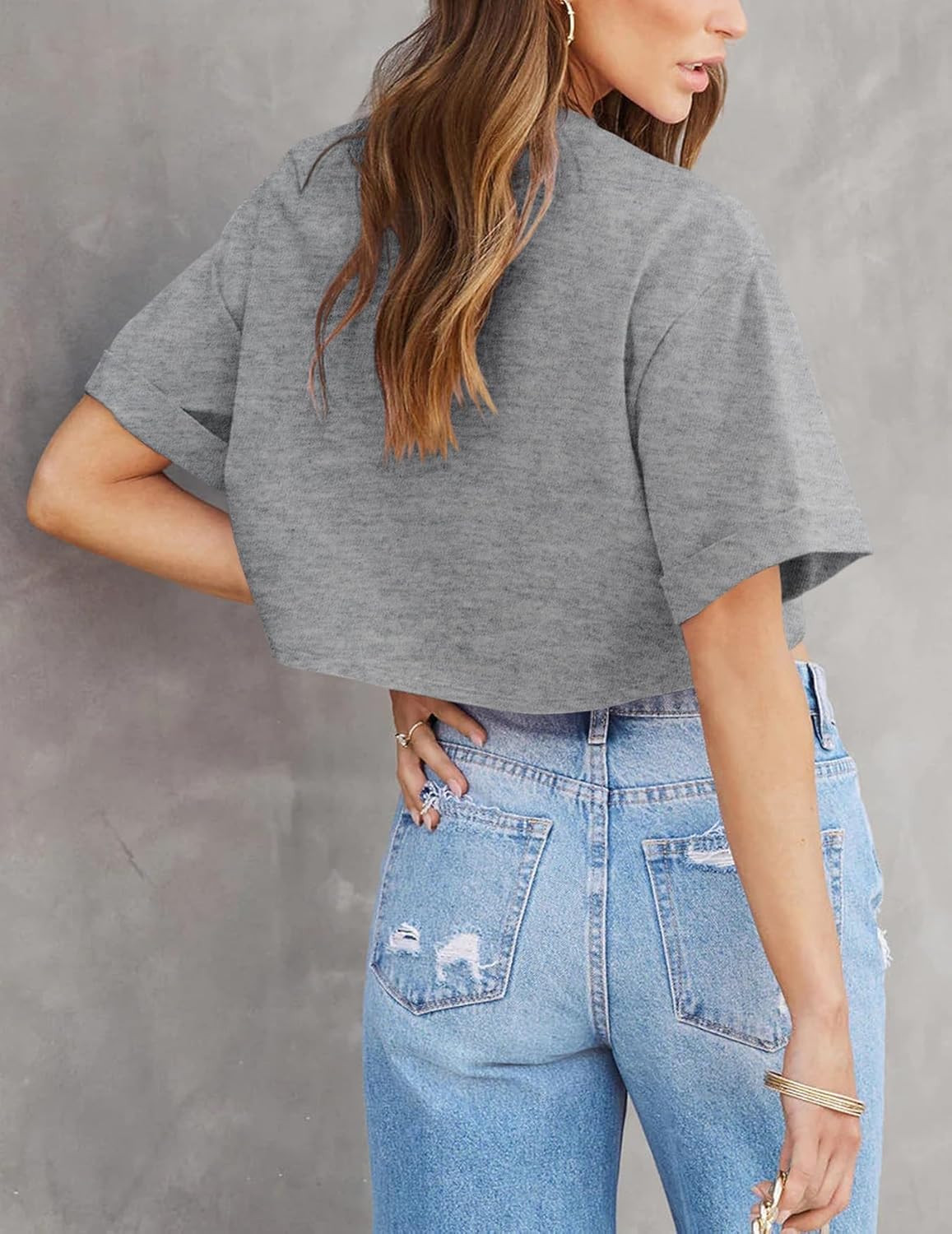 Tankaneo Women Crop T-Shirts Half Sleeve Drop Shoulder Cropped Tops Y2K Casual Summer Basic Tees - Image 4