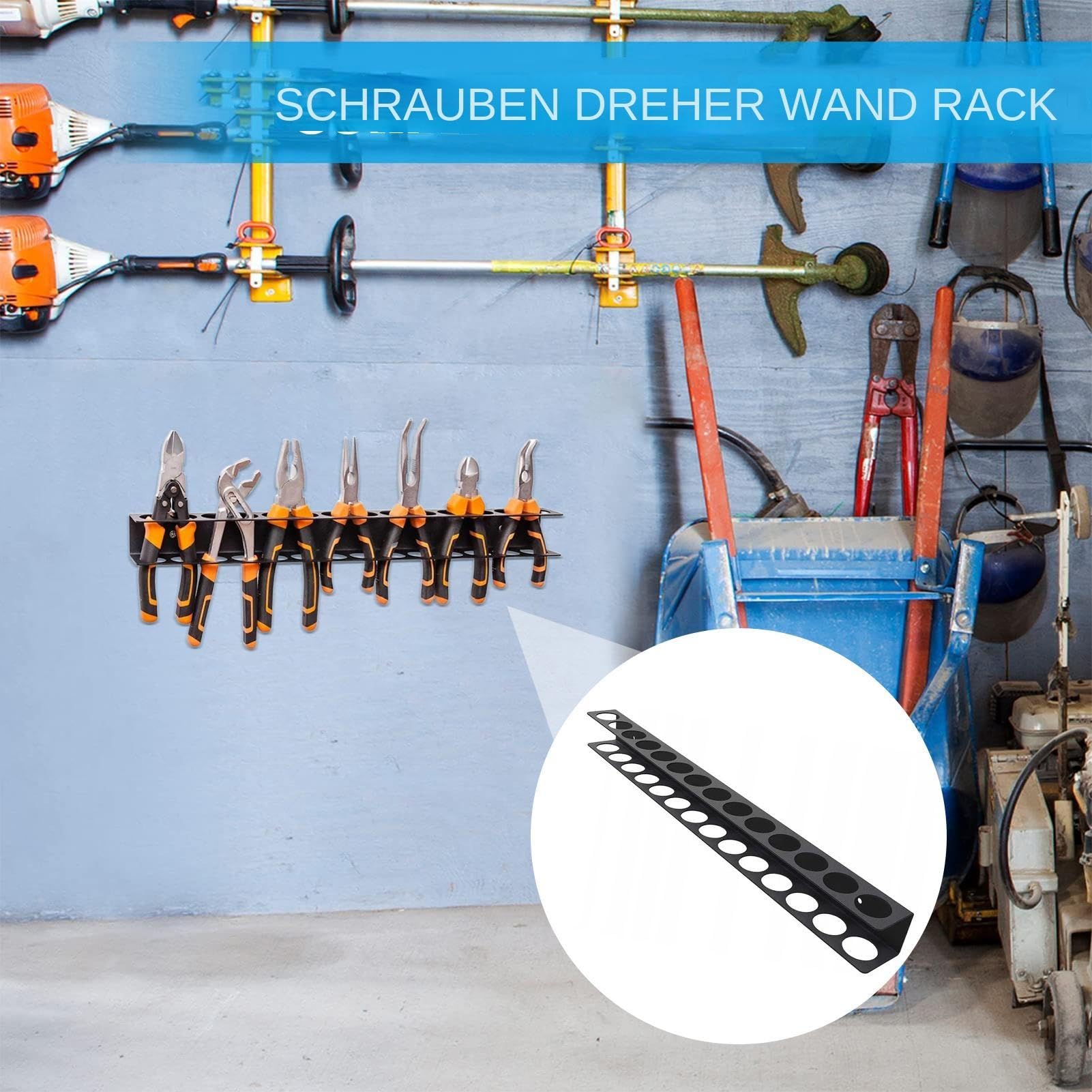 Trukafie 2 stuks gereedschapshouders voor de muur, 40 CM gereedschapsmuurbevestiging schroevendraaierhouder tanghouder 14 gaten schroevendraaierbevestiging voor geperforeerde wand werkplaats garages