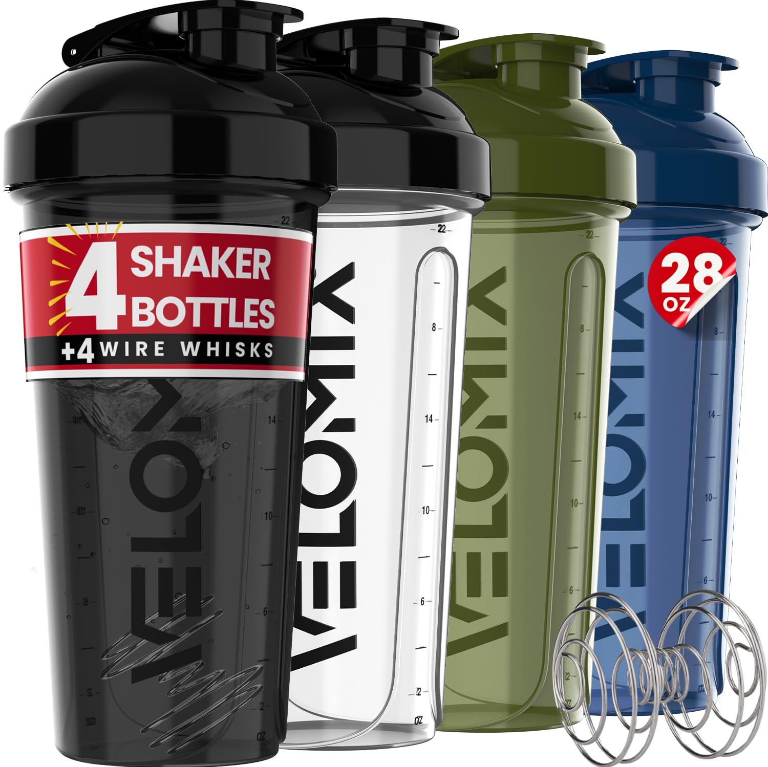 VELOMIX 4 Pack 28oz Protein Shaker Bottle for Protein Mixes, Silver Aurora — Amazon image 8