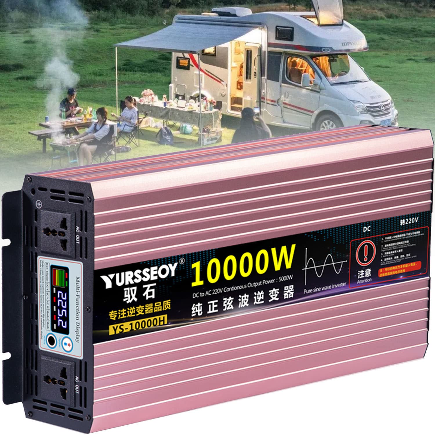 Przetwornica sinusoidalna 1600W 2600W 3200W 4000W 5000W 6000W 7000W 8000W 10000W przetwornica napięcia 12V 24V 48V 60V 72V na 230V przetwornica prądu przetwornica z gniazdami AC,ekran LCD,10000W-12V