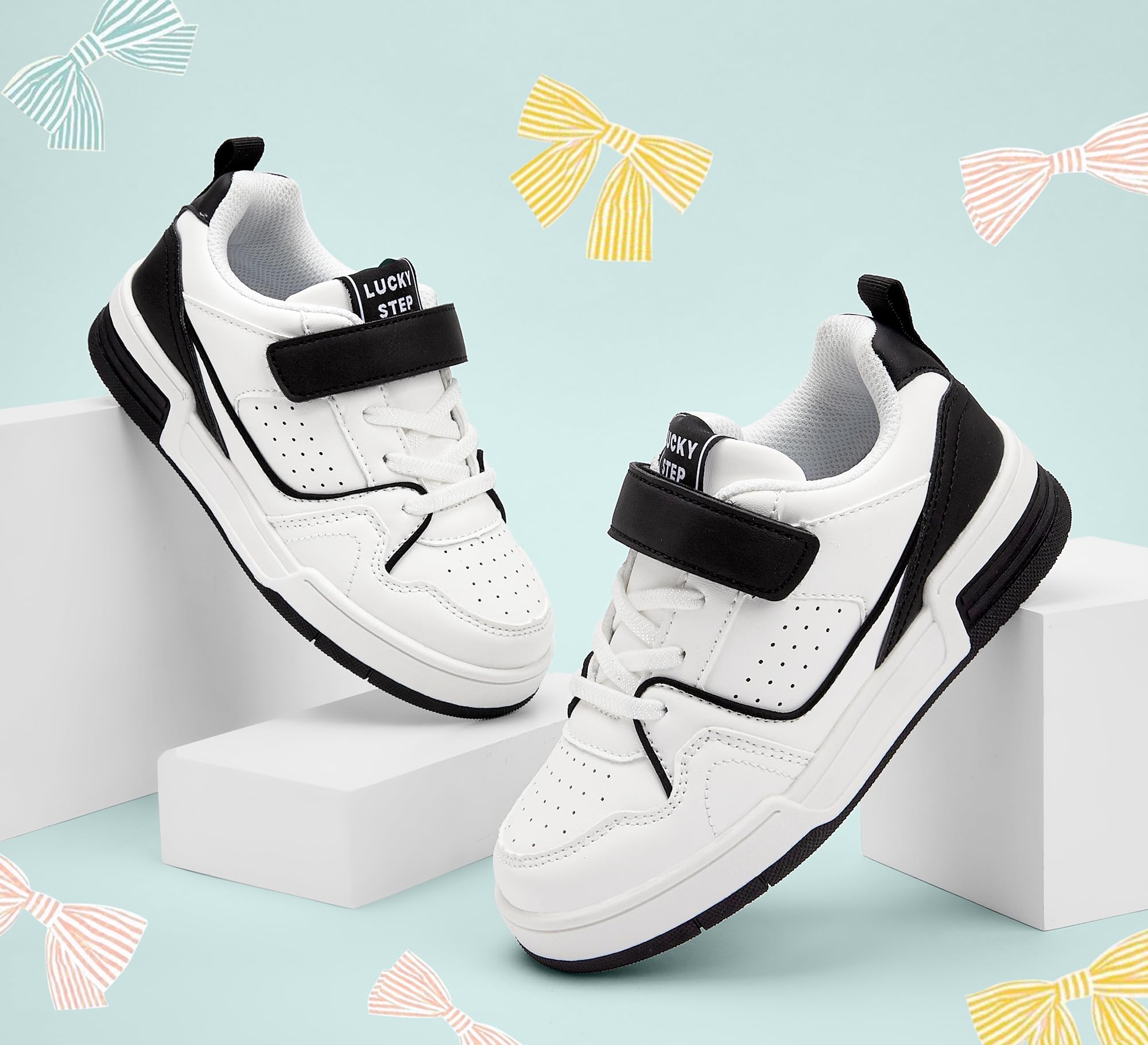 LUCKY STEP Dziecięce buty typu sneakers – wygodne buty rekreacyjne do szkoły, uprawiania sportu i na co dzień, niskie trampki z zapięciem na rzepy, dla chłopców/dziewczynek