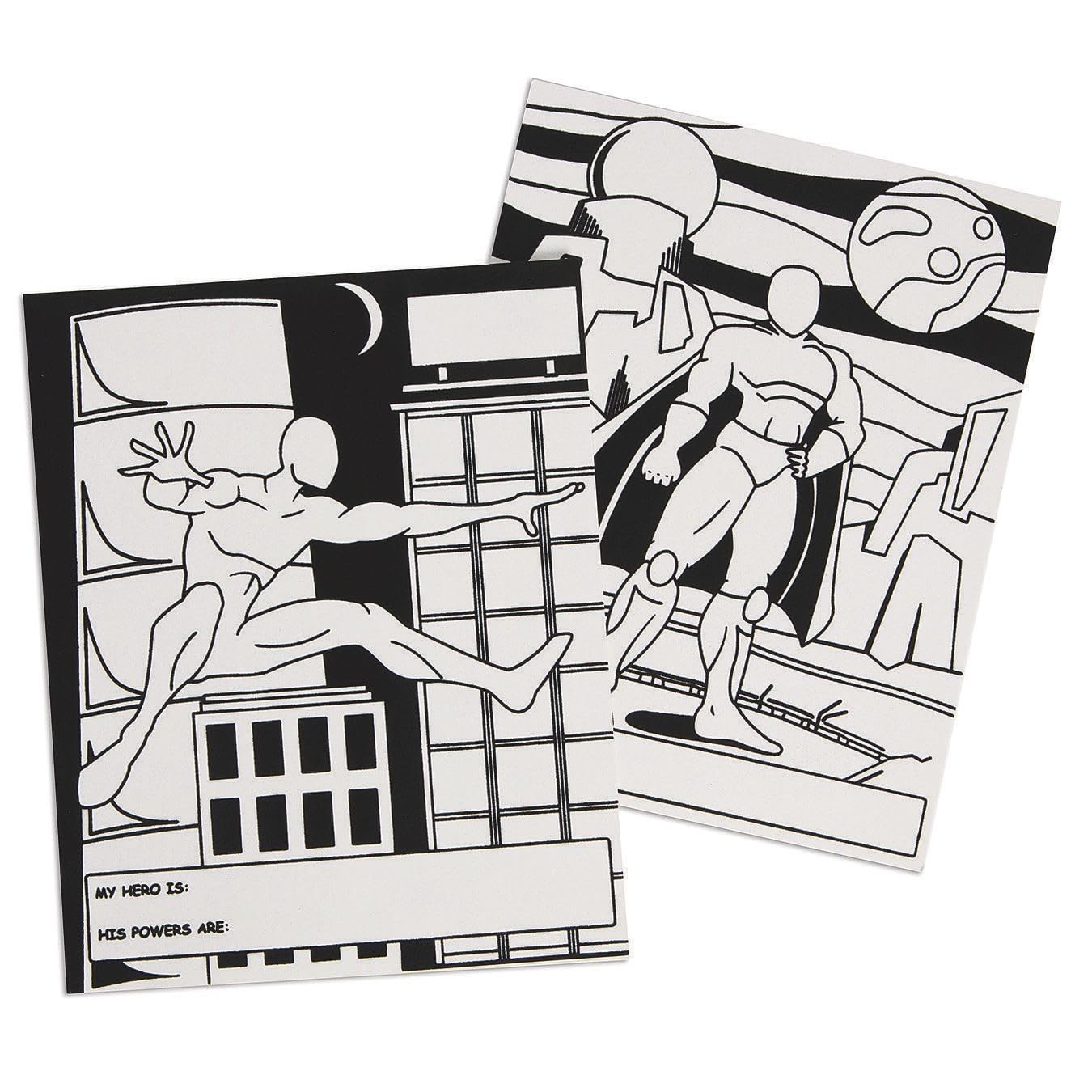 S&S Worldwide Super Hero Velvet Art to Color, 6 Each of 4 Designs, Create Your Own Hero - Boy & Girl Themes, Add Features & Details, Color with Markers or Colored Pencils, 8"x10" Cardstock, Pk of 24.