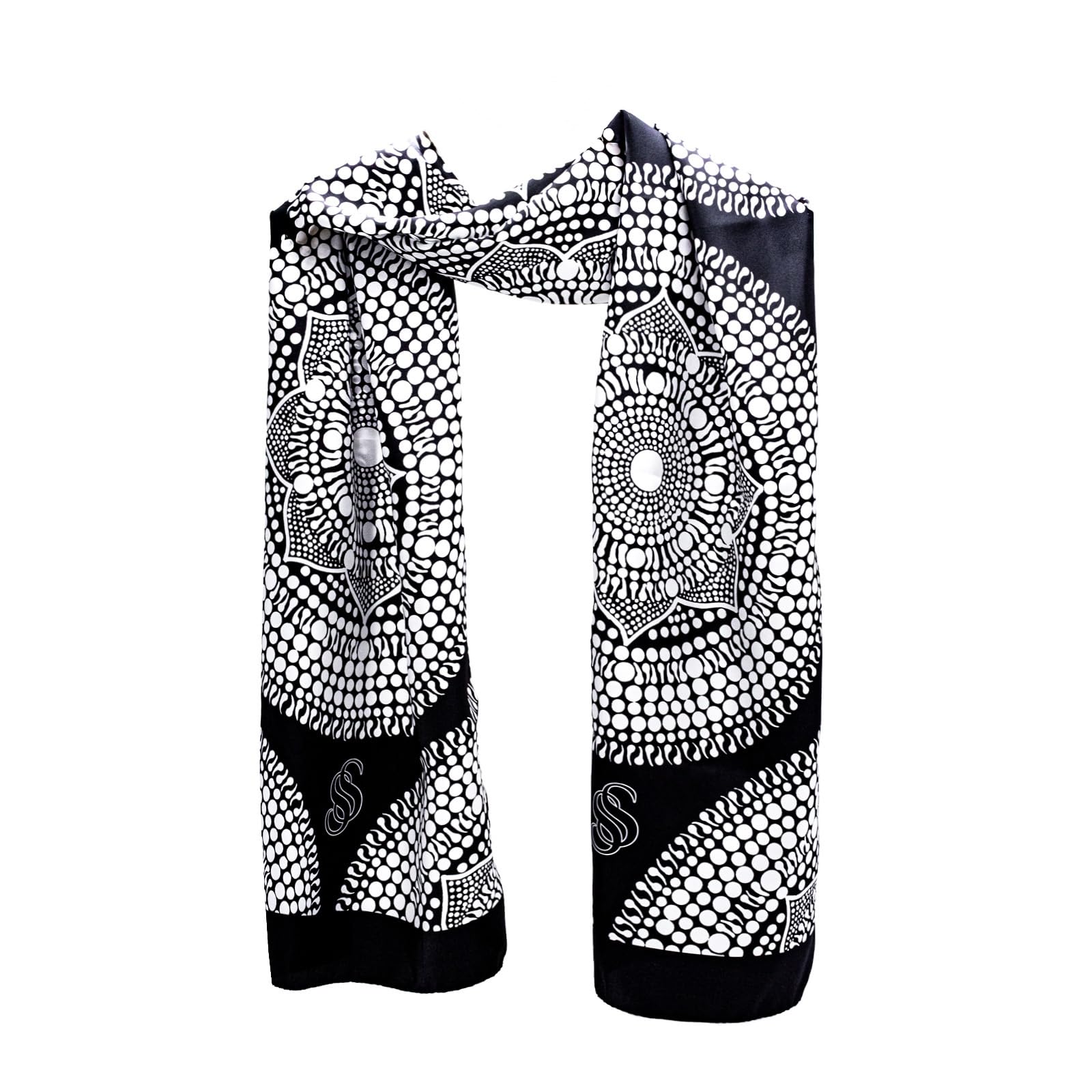 Écharpe en 100 % soie fabriquée en Italie 45 x 160 cm – Mandala conçu à la main – Foulard élégant femme, accessoire mode artisanal lac de Côme