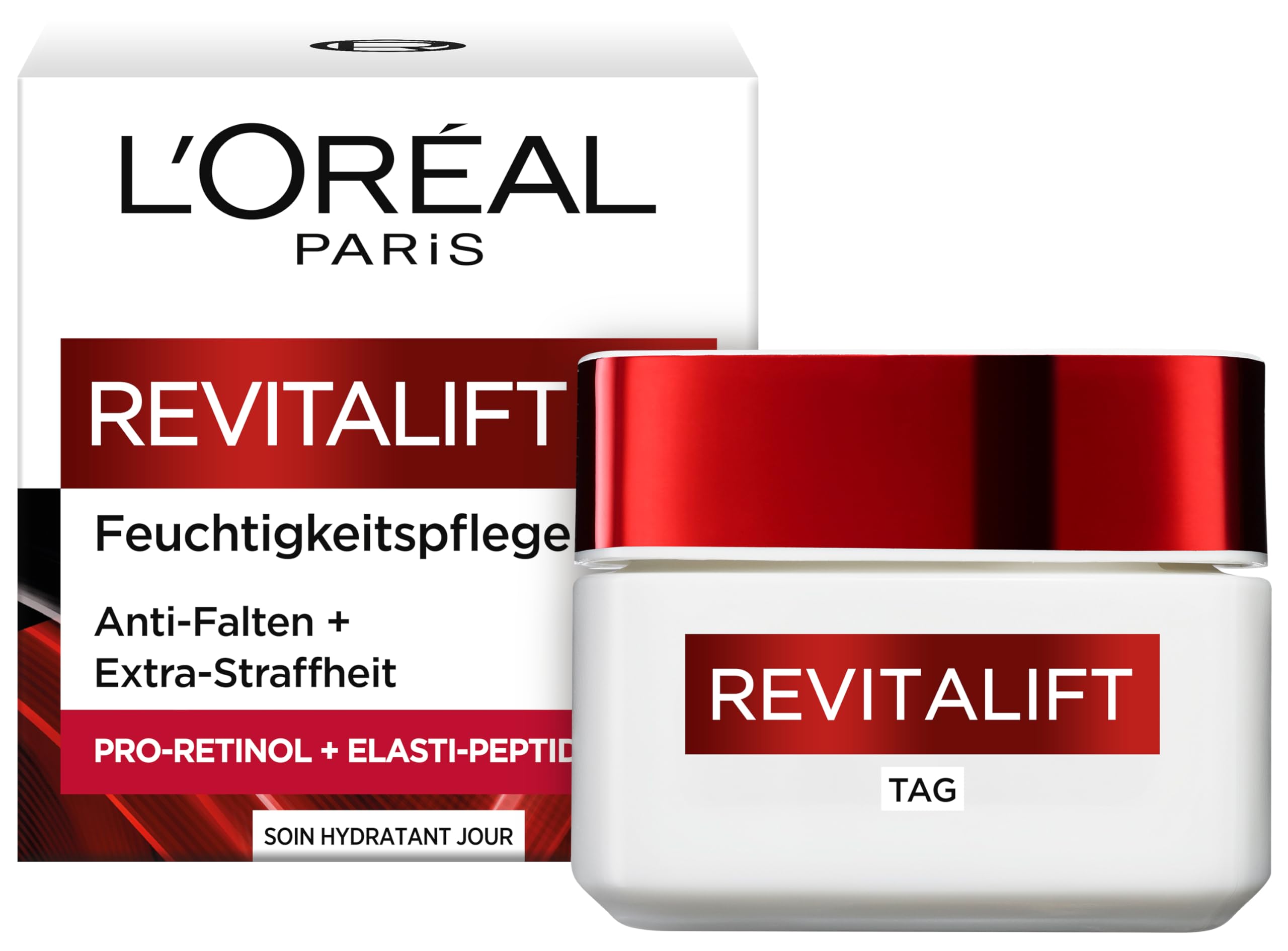 L'Oréal Paris Feuchtigkeitsspendende Tagescréme für Frauen: sorgt für ein strafferes Hautbild & stärkt die Hautschutzbarriere mit Pro-Elastin & Bienenwachs (Cera Alba)Revitalift, 1x 50ml