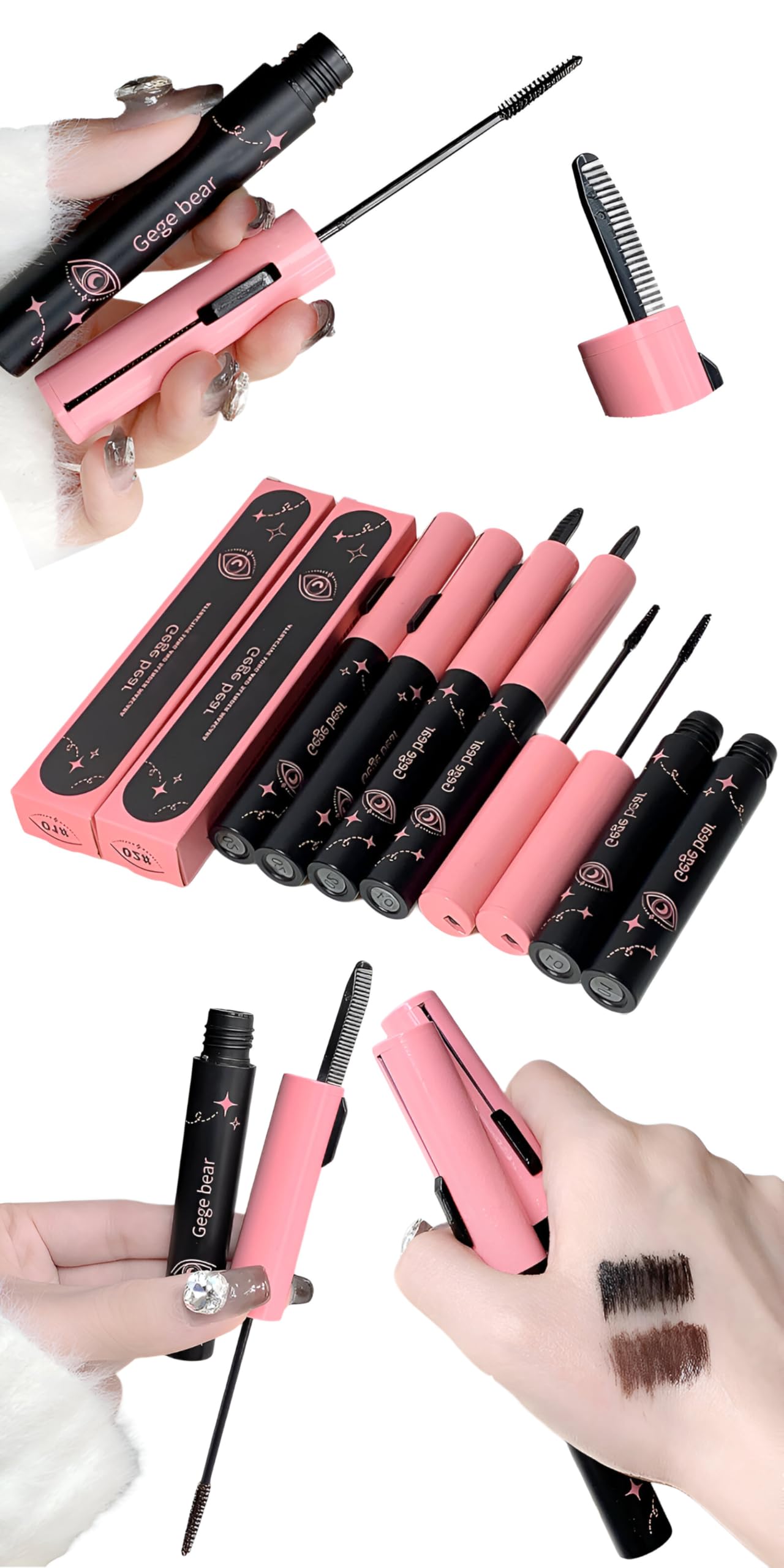 Gege Bear Attractive Long and Slender Mascara – Waterproof, Smudge-Proof & Long-Lasting | Ultra-Fine 2.5mm Brush for Precise Lash Definition | Volumizing, Curling & Lengthening Mascara for Natural & Dramatic Looks | High-Pigment Black & Brown Color for Stunning Eye Makeup For Women (#02 BROWN, 3.5g)-image-37