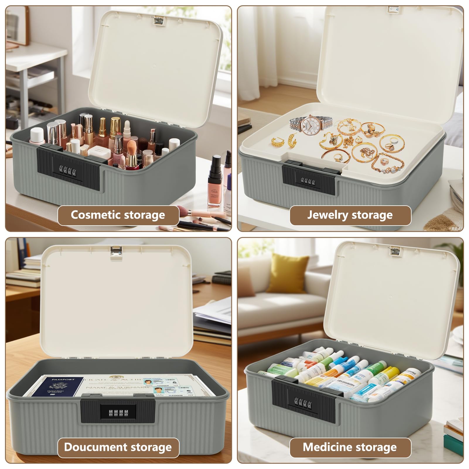 Serrure à combinaison à 2 couches en ABS, 34 x 29 x 12 cm, boîte de rangement verrouillable pour casier de bureau, téléphones portables, médicaments, collations, bonbons, coffre-fort personnel