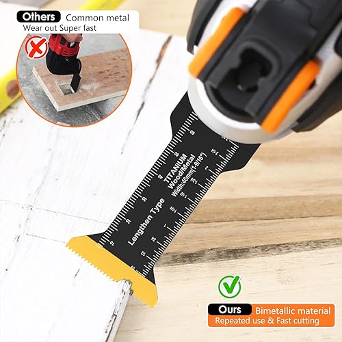 Miniatura 5 de 3 hojas de sierra oscilante de titanio, cuchillas multiherramienta oscilantes de titanio extra largas para cortar material duro, clavos de metal de
