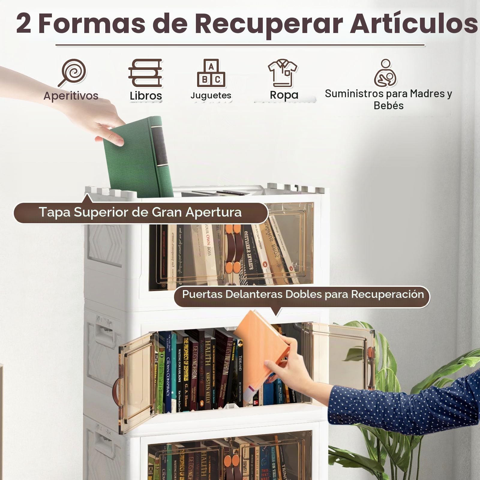 GOPLUS Cajonera de Almacenamiento Apilables Blanca con Cajones, Caja Organizador de PP con Ruedas, Asa, Tapa y Puertas para Sala de Estar, Dormitorio, Estilo Moderno (59,5 x 37,5 x 169 cm)