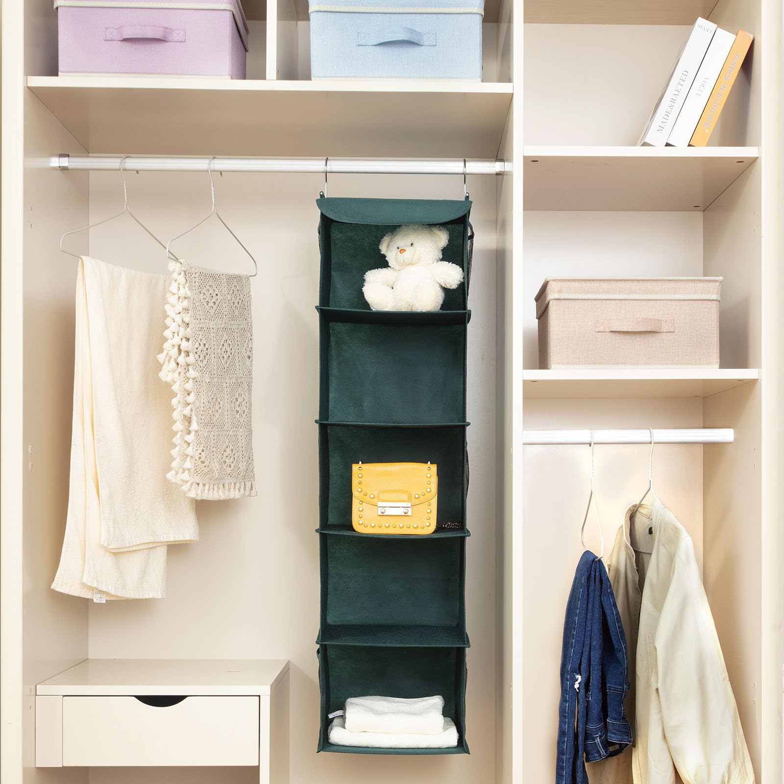 Organizer Armadio BrilliantJo: 2 Pezzi Con 5 Scomparti E 6 Tasche - Beige 30x30x108 Cm