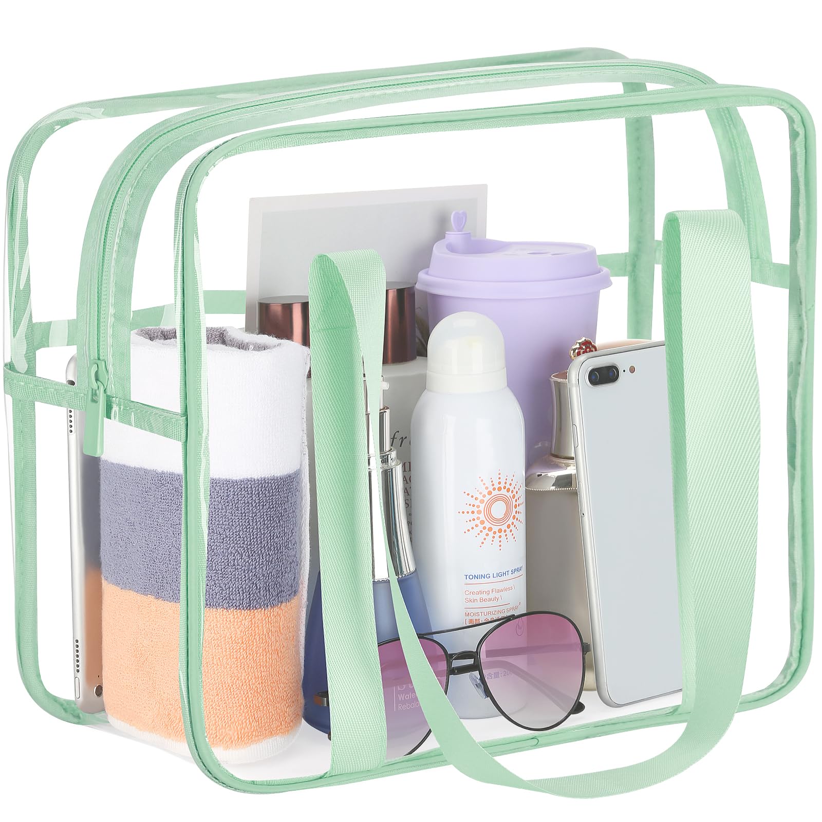 Trousse de maquillage transparente extra large en PVC transparent, étanche, vert