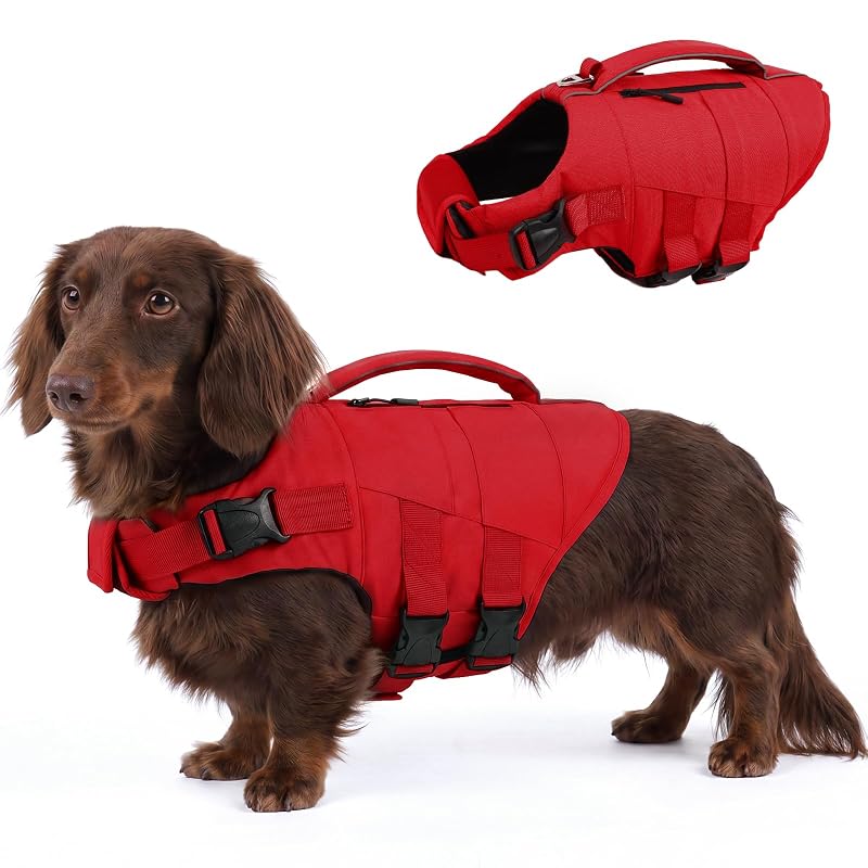 Colete salva-vidas para cães Kuoser com alça de resgate, faixas refletivas e bolsos Z-Red XS