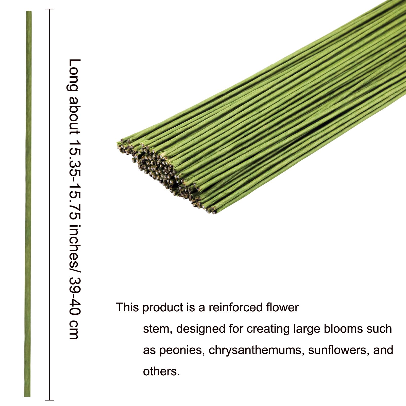 50 unidades de alambre floral de calibre 2, alambre envuelto en papel floral verde de 16 pulgadas/40 cm, tallos de floristería para suministros de arreglos florales, manualidades, ramos, tallos de