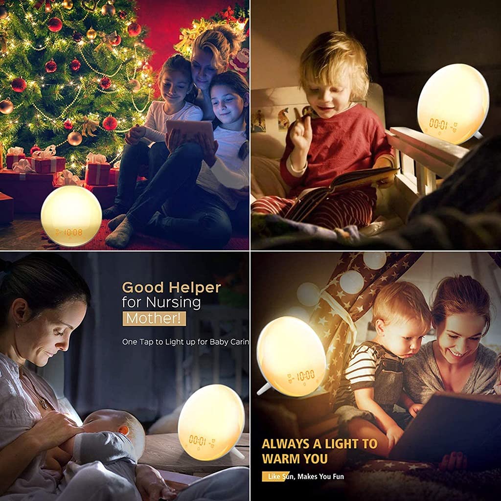 2 Pz Wake Up Light, Sveglia All'alba, Simulazione Alba/Tramonto, Doppio Allarme, Funzione Snooze, 7 Suono Naturale e Radio FM