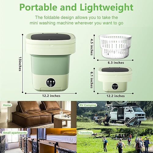 Miniatura 6 de Lavadora portátil, mini lavadora, 3 modos, capacidad de 11 litros, con cesta de drenaje, almacenamiento plegable, se puede lavar ropa interior, ropa