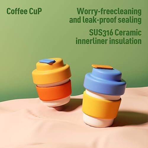 Miniatura 5 de Taza de café de acero inoxidable de viaje de 14 onzas con doble pared de vacío, fácil de agarrar, mantiene el calor y el frío, libre de BPA