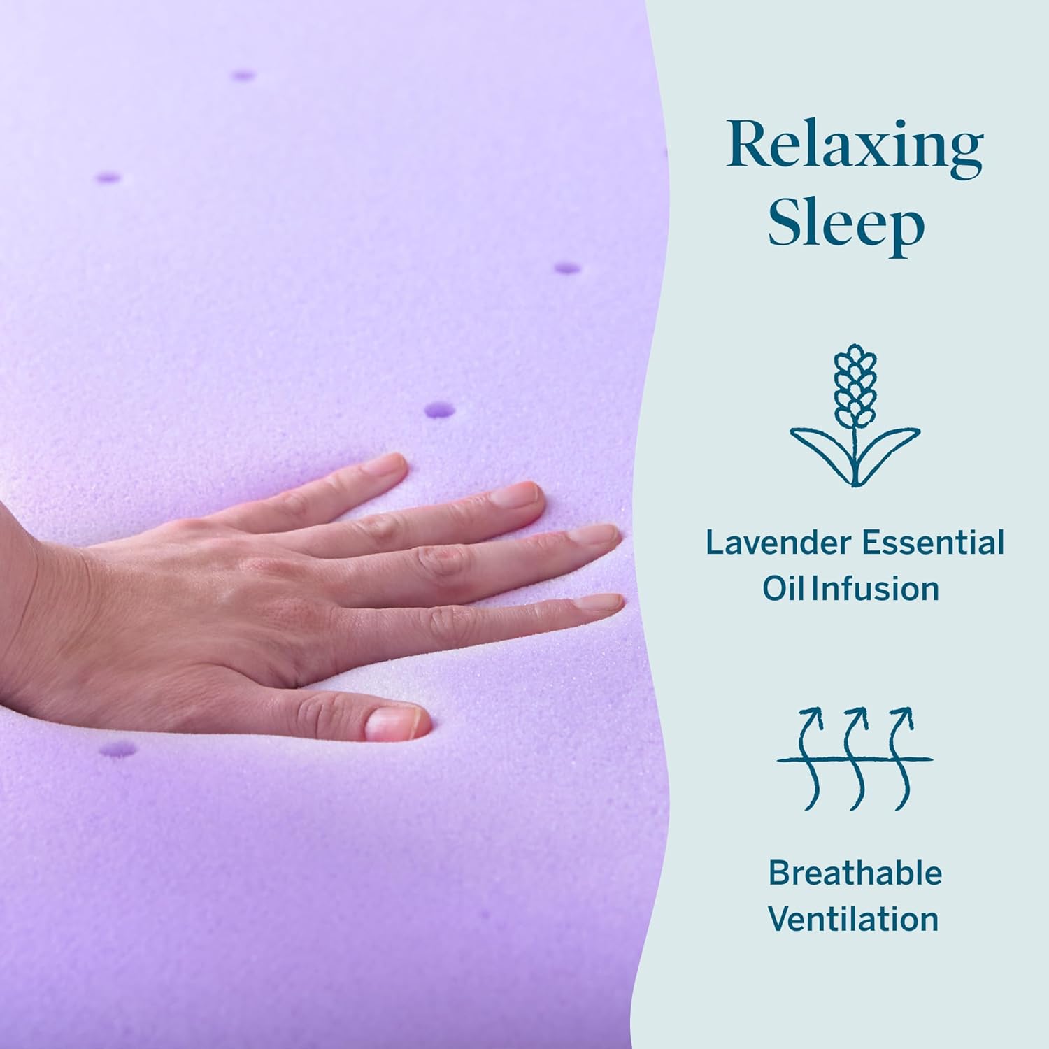 lucid 3 inch lavender memory foam mattress topper, king size – essential oil infusion – deep plush feel, pressure-relieving bed topper – ventilated and breathable – certipur certified king 3 inch lavender