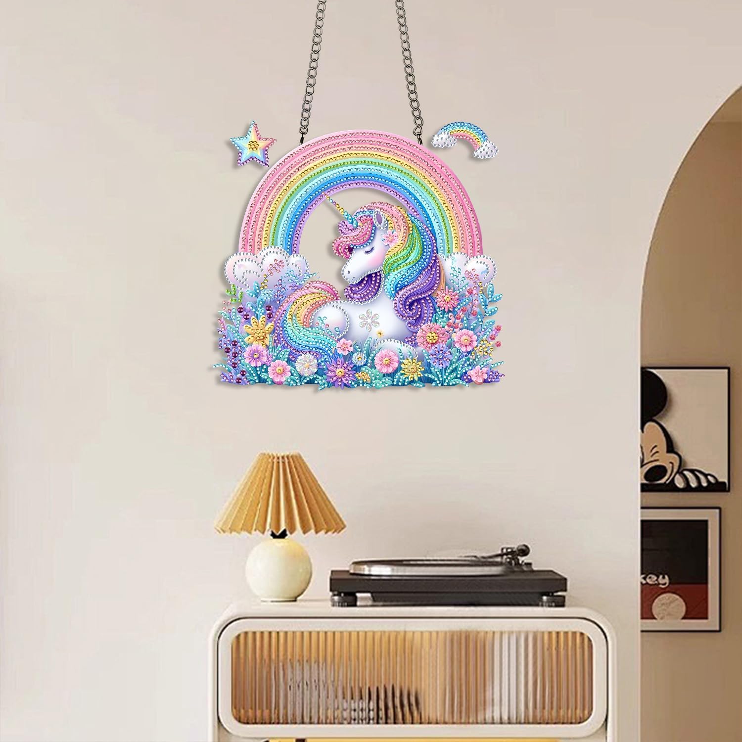 LPDJITO Unicorn Diamond Painting Art Hanging Kits, Special Shaped Rhinestone Statues Pendant Diamond Painting, 5D Rainbow Unicorn Diamond Art Figurines Sculpture Ornaments Crafts Kits for Adults