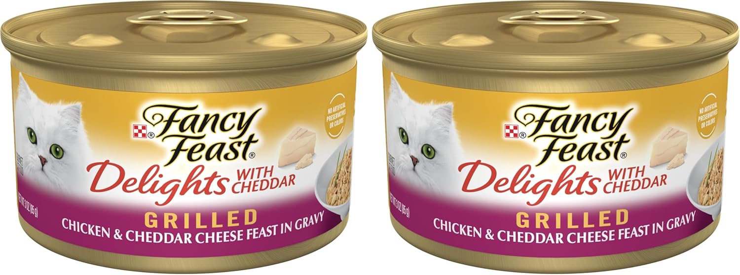 Fancy Feast Purina Delights with Cheddar Grilled Chicken and Cheddar Cheese Feast in Wet Cat Food Gravy Cat Food - (Pack of 48) 3 oz. Cans