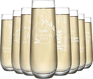 Personalized Champagne Flutes - Custom Stemless Wedding Glass, Personali...